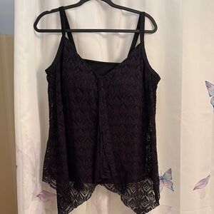 Roaman's Black Asymmetrical lace Tankini